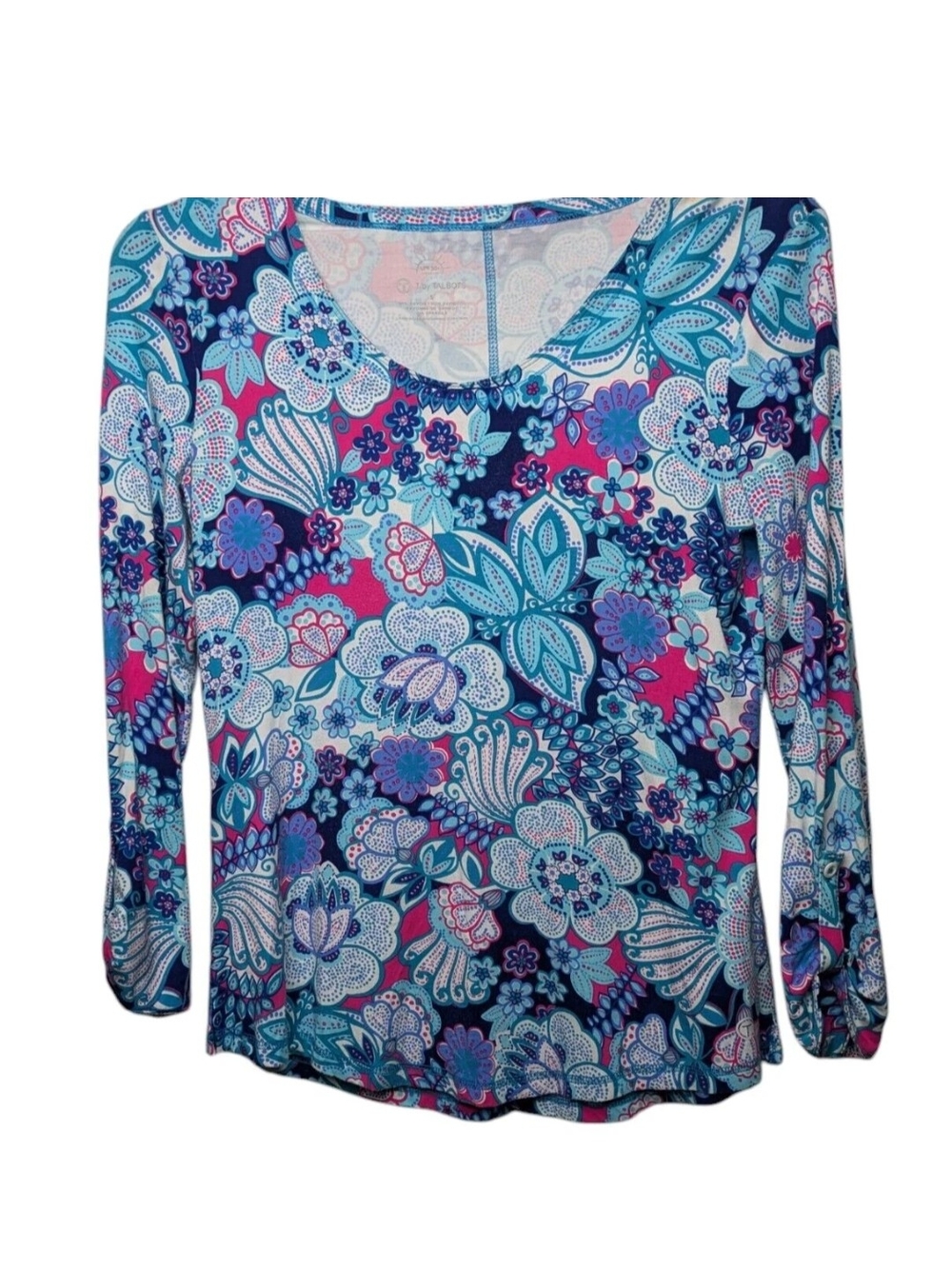 Talbots Knit Top Small UPF 50 + Protection Rayon From Bamboo Blue Floral